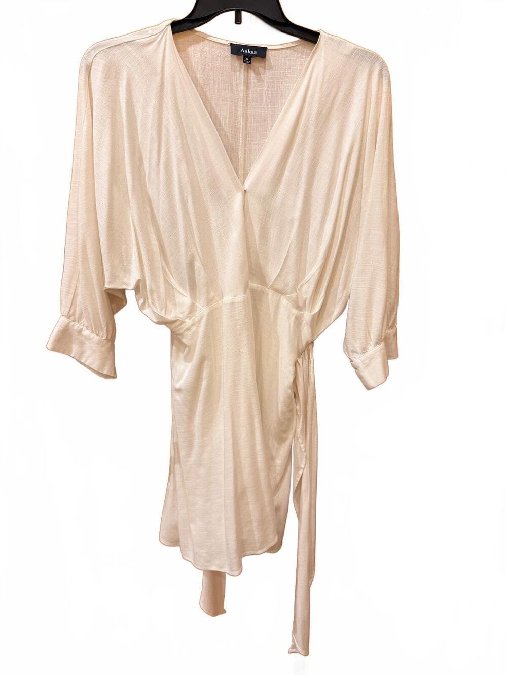 Aakaa White Long Sleeve Tie Waist Mini Dress